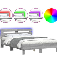 Bettgestell mit Kopfteil LED-Beleuchtung Grau Sonoma 120x190 cm