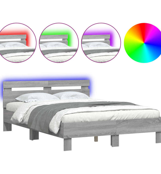 Bettgestell mit Kopfteil LED-Beleuchtung Grau Sonoma 120x190 cm