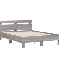 Bettgestell mit Kopfteil LED-Beleuchtung Grau Sonoma 120x190 cm