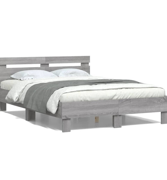 Bettgestell mit Kopfteil LED-Beleuchtung Grau Sonoma 120x190 cm