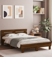 Bettgestell mit Kopfteil LED-Beleuchtung Braun Eichen-Optik