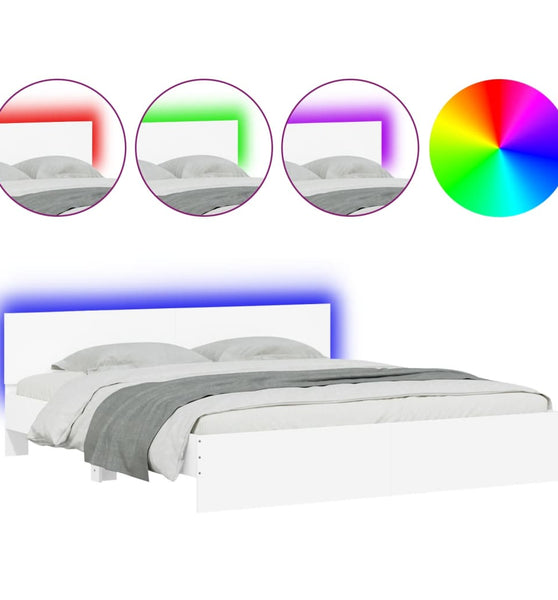 Bettgestell mit Kopfteil und LED-Beleuchtung Weiß 200x200 cm