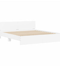 Bettgestell mit Kopfteil und LED-Beleuchtung Weiß 200x200 cm