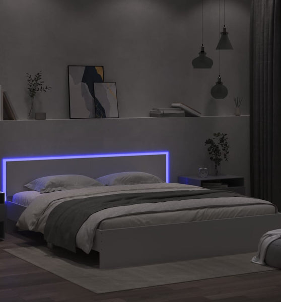 Bettgestell mit Kopfteil und LED-Beleuchtung Weiß 200x200 cm