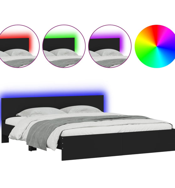 Bettgestell mit Kopfteil und LED-Beleuchtung Schwarz 200x200 cm