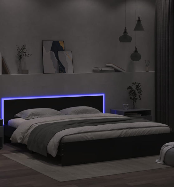Bettgestell mit Kopfteil und LED-Beleuchtung Schwarz 200x200 cm