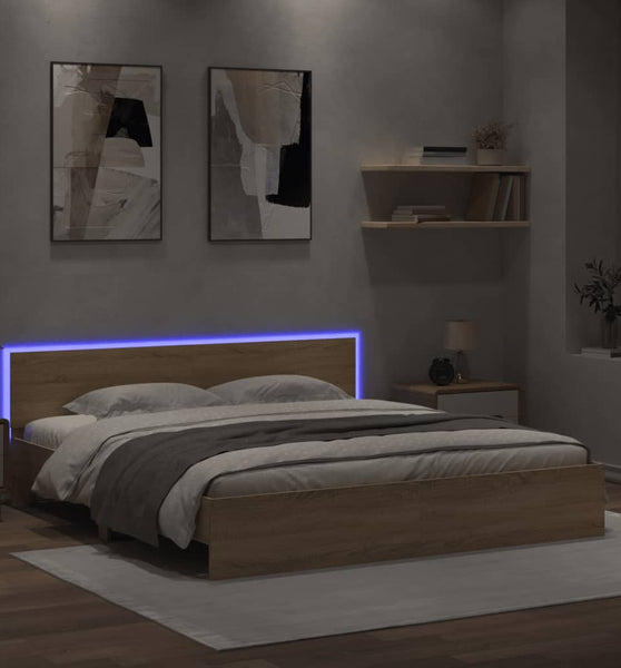 Bettgestell mit Kopfteil und LED-Beleuchtung Sonoma-Eiche
