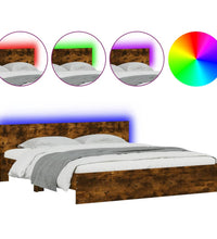 Bettgestell mit Kopfteil und LED-Beleuchtung Räuchereiche