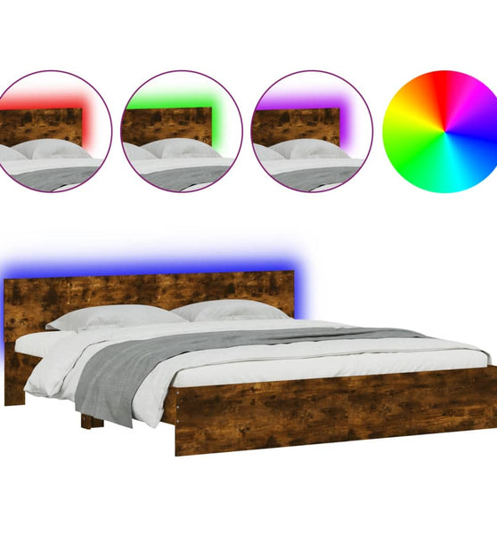 Bettgestell mit Kopfteil und LED-Beleuchtung Räuchereiche