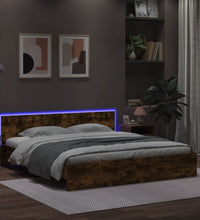 Bettgestell mit Kopfteil und LED-Beleuchtung Räuchereiche