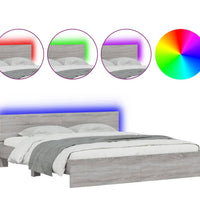 Bettgestell mit Kopfteil und LED-Beleuchtung Grau Sonoma