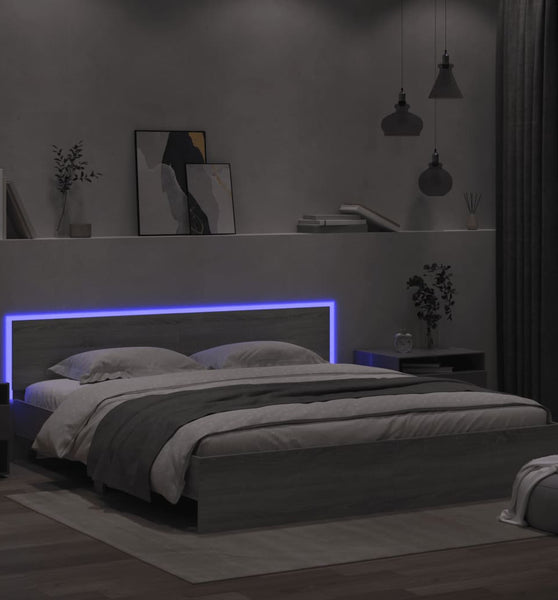 Bettgestell mit Kopfteil und LED-Beleuchtung Grau Sonoma