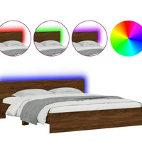 Bettgestell mit Kopfteil und LED-Beleuchtung Braun Eiche-Optik