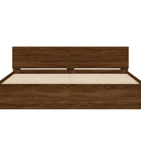 Bettgestell mit Kopfteil und LED-Beleuchtung Braun Eiche-Optik