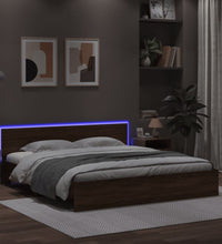 Bettgestell mit Kopfteil und LED-Beleuchtung Braun Eiche-Optik