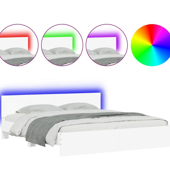 Bettgestell mit Kopfteil und LED-Beleuchtung Weiß 180x200 cm