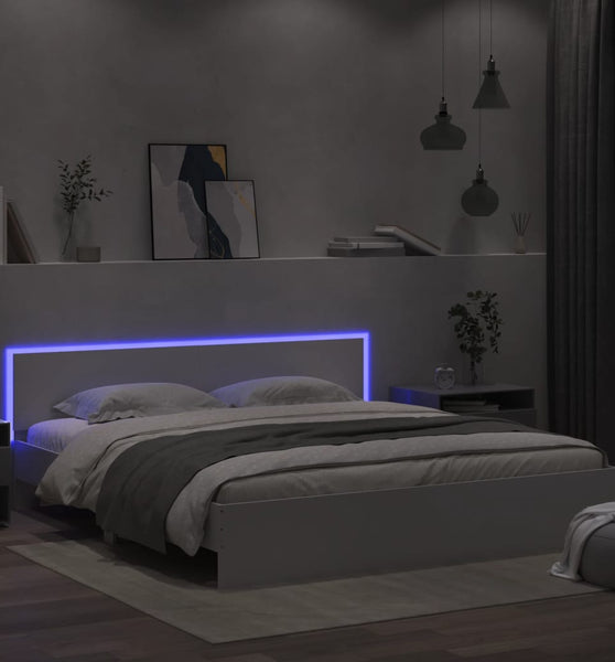 Bettgestell mit Kopfteil und LED-Beleuchtung Weiß 180x200 cm