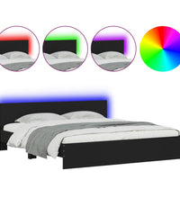 Bettgestell mit Kopfteil und LED-Beleuchtung Schwarz 180x200 cm