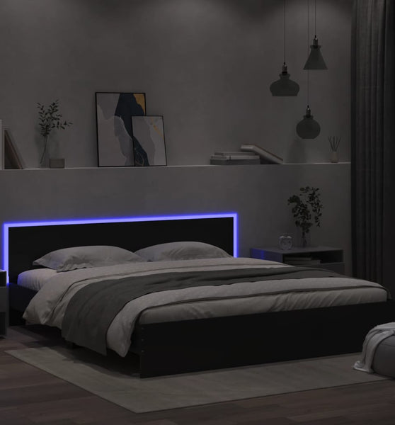 Bettgestell mit Kopfteil und LED-Beleuchtung Schwarz 180x200 cm