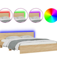 Bettgestell mit Kopfteil und LED-Beleuchtung Sonoma-Eiche