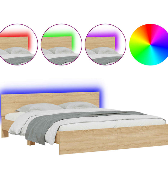 Bettgestell mit Kopfteil und LED-Beleuchtung Sonoma-Eiche