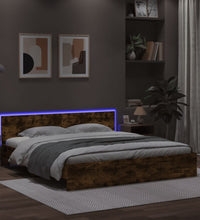 Bettgestell mit Kopfteil und LED-Beleuchtung Räuchereiche