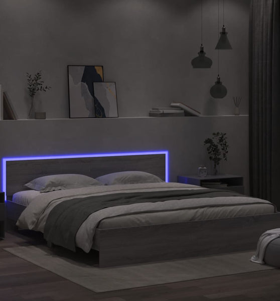 Bettgestell mit Kopfteil und LED-Beleuchtung Grau Sonoma