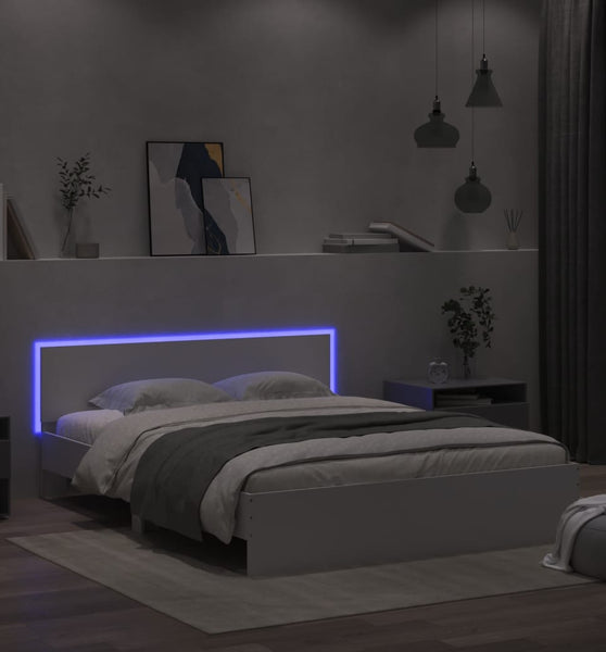Bettgestell mit Kopfteil und LED-Beleuchtung Weiß 160x200 cm