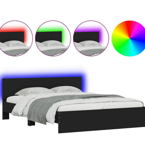 Bettgestell mit Kopfteil und LED-Beleuchtung Schwarz 160x200 cm