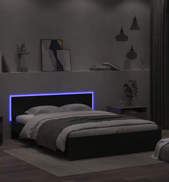 Bettgestell mit Kopfteil und LED-Beleuchtung Schwarz 160x200 cm