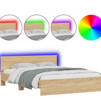 Bettgestell mit Kopfteil und LED-Beleuchtung Sonoma-Eiche