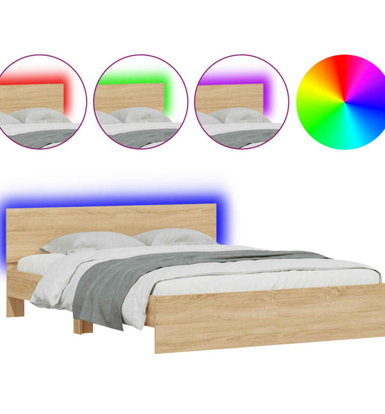 Bettgestell mit Kopfteil und LED-Beleuchtung Sonoma-Eiche