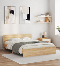 Bettgestell mit Kopfteil und LED-Beleuchtung Sonoma-Eiche