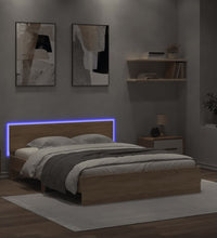 Bettgestell mit Kopfteil und LED-Beleuchtung Sonoma-Eiche