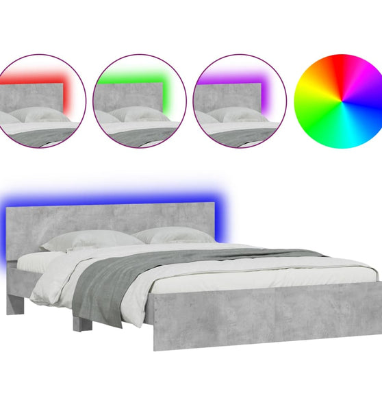 Bettgestell mit Kopfteil und LED-Beleuchtung Betongrau