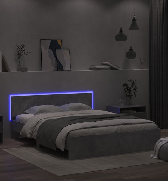 Bettgestell mit Kopfteil und LED-Beleuchtung Betongrau