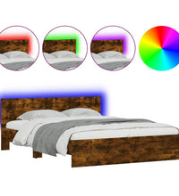 Bettgestell mit Kopfteil und LED-Beleuchtung Räuchereiche