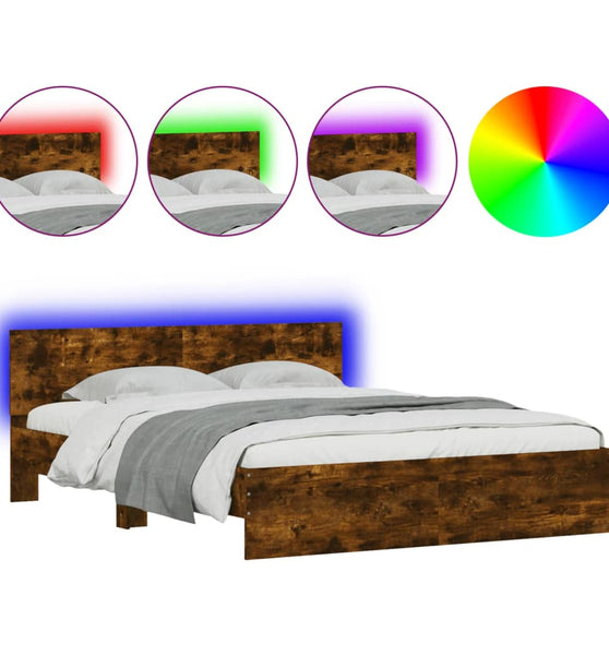 Bettgestell mit Kopfteil und LED-Beleuchtung Räuchereiche