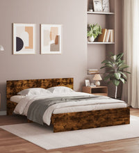 Bettgestell mit Kopfteil und LED-Beleuchtung Räuchereiche