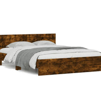 Bettgestell mit Kopfteil und LED-Beleuchtung Räuchereiche