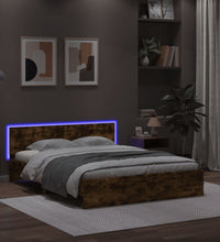 Bettgestell mit Kopfteil und LED-Beleuchtung Räuchereiche