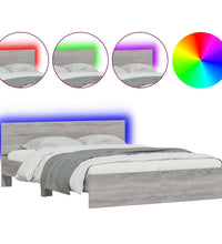 Bettgestell mit Kopfteil und LED-Beleuchtung Grau Sonoma