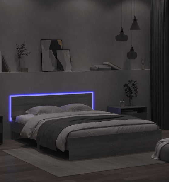 Bettgestell mit Kopfteil und LED-Beleuchtung Grau Sonoma