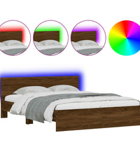 Bettgestell mit Kopfteil und LED-Beleuchtung Braun Eiche-Optik