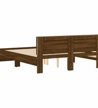 Bettgestell mit Kopfteil und LED-Beleuchtung Braun Eiche-Optik