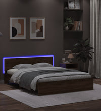 Bettgestell mit Kopfteil und LED-Beleuchtung Braun Eiche-Optik