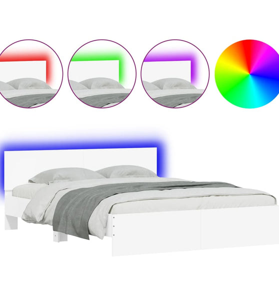 Bettgestell mit Kopfteil und LED-Beleuchtung Weiß 150x200 cm