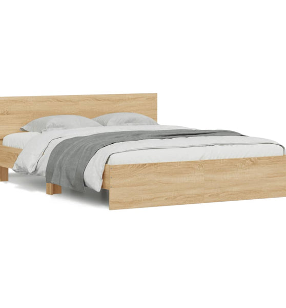 Bettgestell mit Kopfteil LED-Beleuchtung Sonoma-Eiche 150x200cm