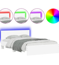 Bettgestell mit Kopfteil LED-Beleuchtung Weiß 135x190 cm