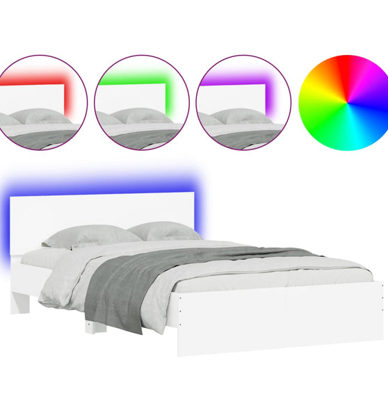 Bettgestell mit Kopfteil LED-Beleuchtung Weiß 135x190 cm